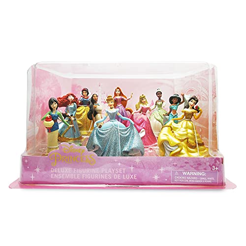 Disney Store: Juguete con 10 Figuras, Princesas en Sus Vestidos clásicos con Adornos de Purpurina, Incluye muñecas de Bella, la Princesa Jasmine, La Cenicienta y más, Adecuado para Mayores de 3 años