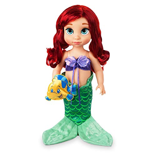 Disney Store: muñeca en versión niña Coleccionable de La Sirenita (colección Animators), 39 cm, Pelo enraizado y Traje realistas, minipeluche de Flounder en Raso Acolchado, para Mayores de 3 años