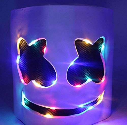DJ Marshmallow LED Light Colorful Mask, Music Festival Marshmallow Full Head Casco de Látex Máscara de Halloween Fiesta