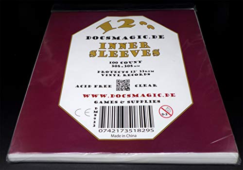 docsmagic.de 100 Inner Sleeves for 12" 33rpm Vinyl Records Clear 2 Mil - Disco de Vinilo Fundas Transparente