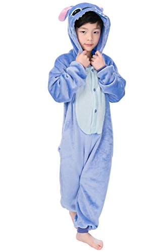 Dolamen Niños Unisexo Onesies Kigurumi Pijamas, Niña Traje Disfraz Animal Pyjamas, Ropa de dormir Halloween Cosplay Navidad Animales de Vestuario (130-140CM (51 "-55"), Stitch)