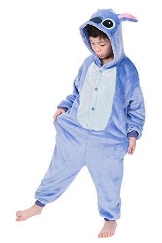 Dolamen Niños Unisexo Onesies Kigurumi Pijamas, Niña Traje Disfraz Animal Pyjamas, Ropa de dormir Halloween Cosplay Navidad Animales de Vestuario (130-140CM (51 "-55"), Stitch)