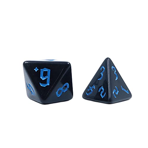 DollaTek Juego de 2 juegos de dados poliédricos negros de 7 troqueles compatibles con mazmorras y dragones DND juego de papel azul patrón