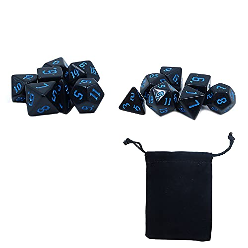 DollaTek Juego de 2 juegos de dados poliédricos negros de 7 troqueles compatibles con mazmorras y dragones DND juego de papel azul patrón