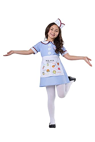 Dress Up America Traje de camarera del restaurante para los niños - de 1950 determinado de la muchacha del traje - azul Carhop camarera de vestir para niñas