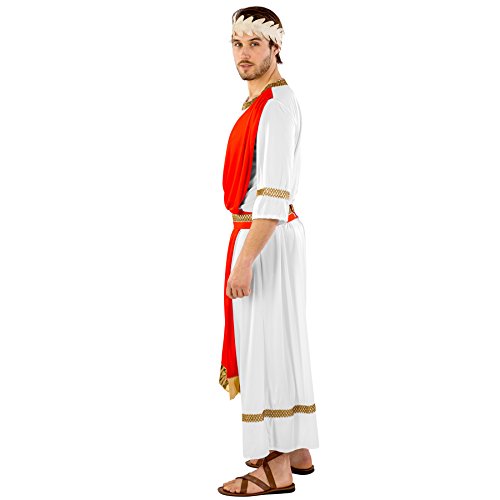 dressforfun Disfraz para Hombre Emperador Romano Rey | Túnica con Corona de Laurel Dorada y cinturón Rojo con Ribetes Dorados (XL | no. 300213)