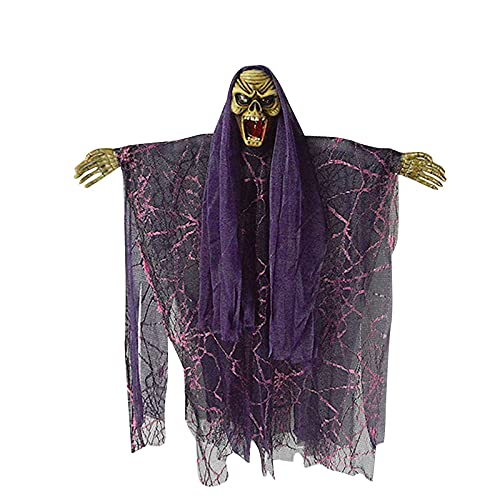 DUO ER Halloween Colgando Skull Ghost Haunted House Horror Props Inicio Terror Adorno de Miedo Soniendo Decoración de muñecas de Esqueleto (Color : B)