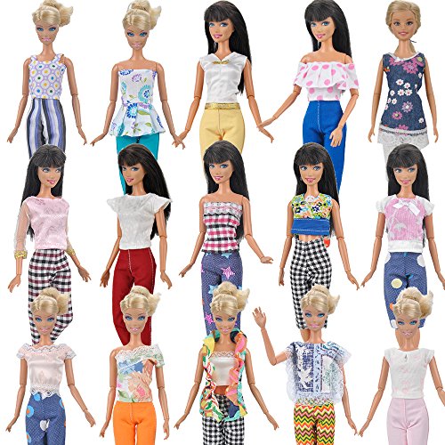 E-TING 7 sets = 14 artículos 7 ropa traje 7 pantalones pantalones para muñeca Barbie