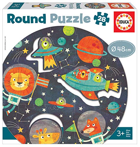 Educa 18908 Round Espacio. Puzzle Redondo Infantil. 28 Piezas. +3 años. Ref, Multicolor
