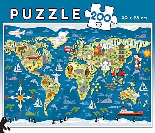 Educa - 200 Mapamundi | Puzzle compuesto por 200 grandes piezas perfectamente acabadas | Medida aproximada del puzzle: 40 x 28 cm | A partir de 6 años (19292)