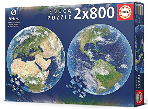 Educa Round Planeta Tierra. 2 Puzzles Redondos de 800 Piezas. Ref. 19039, Multicolor