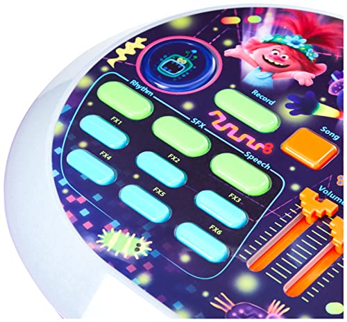 EKids Trolls World Tour DJ Trollex Party Mixer Juguete Giratorio para niños pequeños, micrófono Integrado, grabación, Efectos de Sonido, espectáculo de luz LED