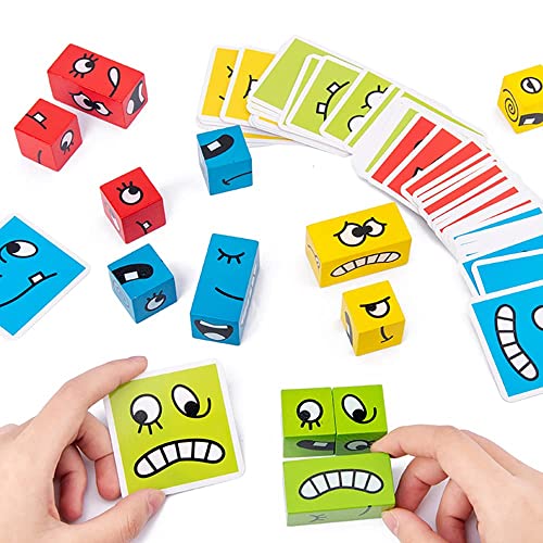 Emoji Puzzle de Madera Expresión Cubo, Mágico Bloques de Construcción Montessori Cubos Expresiones IQ Puzzles Educativos, SUMAIRS Juguetes Rompecabezas Regalo para Niños