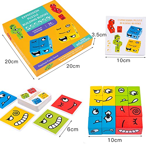 Emoji Puzzle de Madera Expresión Cubo, Mágico Bloques de Construcción Montessori Cubos Expresiones IQ Puzzles Educativos, SUMAIRS Juguetes Rompecabezas Regalo para Niños