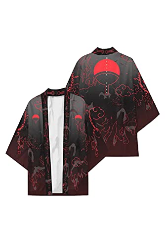 Enhopty Uchiha Clan Uchiha Ichizoku uchiwa Kimono, abrigo unisex, para Halloween, Carnival, cosplay, color negro, XL