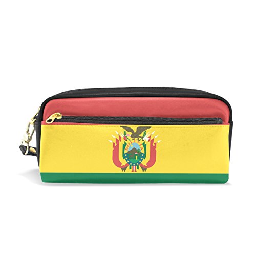 Eslifey Bandera de Bolivia Bolsa portátil de cuero PU Escuela Pen Case Stationary Pencil Bags Bolsa de cosméticos a prueba de agua Maquillaje Belleza Caso