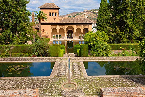 España Alhambra Granada Parque Estanque Bush Casas Ciudades Rompecabezas para Adultos niños 1000 Piezas Juego de Rompecabezas de Madera Regalo decoración del hogar Recuerdo Especial de Viaje