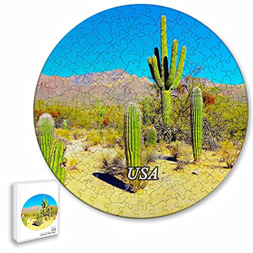 Estados Unidos América Sabino Canyon Tucson Rompecabezas de 195 Piezas con Forma Redonda de Animales de Madera para niños y Adultos, Recuerdos de 16.5 × 16.5 Pulgadas