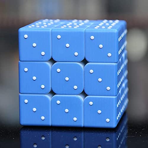 Fakavear Cubo mágico para Ciegos 3x3x3 3D ​​Tridimensional de Huellas Dactilares con Efecto en Relieve Braille Cube Puzzle IQ Game Puzzle para Ciegos (Azul)