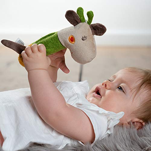Fehn 059120 - Sonajero con forma de jirafa para sonajero, sonajero, tacto y jugar con animales de peluche suave, un fiel compañero para bebés y niños pequeños a partir de 0 meses