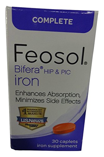 Feosol Bifera - Juego de 3 cápsulas completas de hierro, 30 unidades