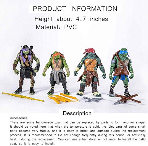 Figuras Acción Tortugas Ninja Mutantes Juveniles, Juguetes Modelo de Personajes Dibujos Animados, Adecuado La Colección Cumpleaños Niños 4.8 Pulgadas,4.8inches-Normal
