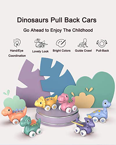 Fiouni Juguetes de dinosaurios para coche, 6 juguetes para niños y niñas 1 2 3 4 5 6 años, juguete de fricción con vehículos de juguete de Pterosaurios, Brachiosaurus, Spinosaurus, Tiranosaurus