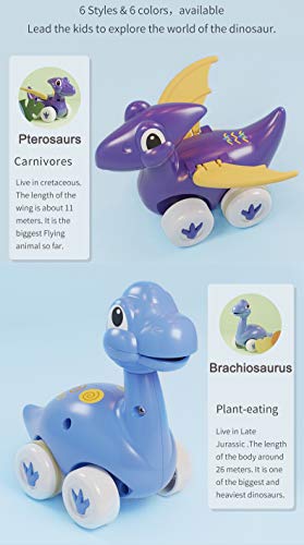 Fiouni Juguetes de dinosaurios para coche, 6 juguetes para niños y niñas 1 2 3 4 5 6 años, juguete de fricción con vehículos de juguete de Pterosaurios, Brachiosaurus, Spinosaurus, Tiranosaurus