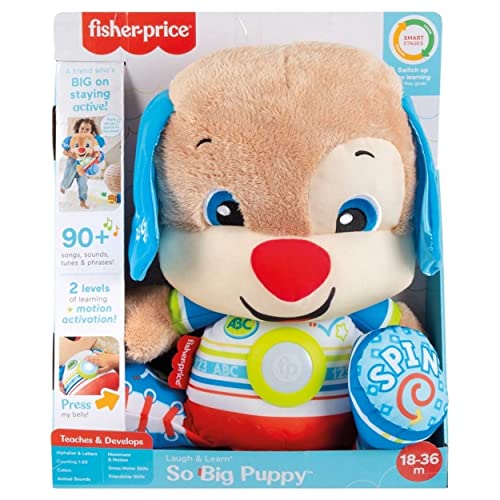 Fisher-Price Ríe y Aprende Perrito grande de juguete con sonidos, canciones y frases, regalo para bebés +18 meses (Mattel HDJ18)