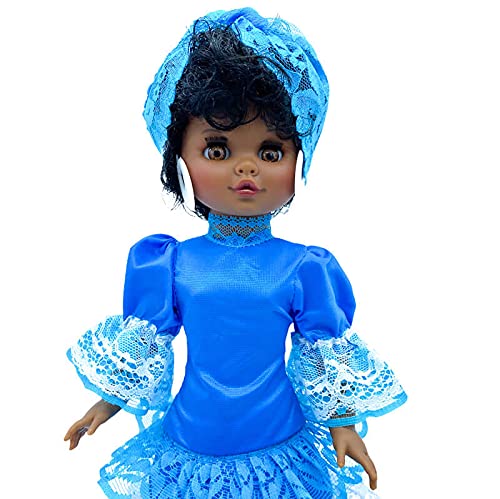 Folk Artesanía Muñeca Sintra 40 cm. mulata Blanca Obatala Orisha Yoruba de colección. Vestido religioso típico Cuba, Fabricada en España Muñecas. (Vestido Azul)