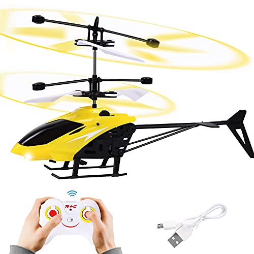 FORMIZON Helicóptero RC, Mini Helicóptero de Control Remoto con Luces LED, Despegue/Aterrizaje con un Botón Helicóptero Teledirigido para Interior y Exterior, Juguete de Regalo para Niños (Amarillo)