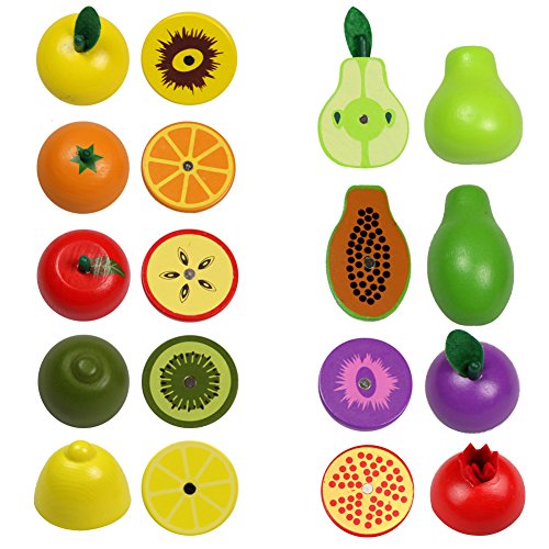 Frutas Juguete para Cortar Verduras Fruta Madera Magnético Cocinita Juguete Juegos Madera para Niños, 20 Piezas