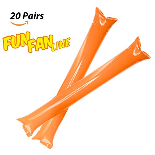 FUN FAN LINE® - Pack 20 Pares de Aplaudidores hinchables ruidosos de plástico. Artículos de Fiesta y animación. Palos cotillón Ideales para fútbol, Fiestas, cumpleaños, comunión. (Orange)