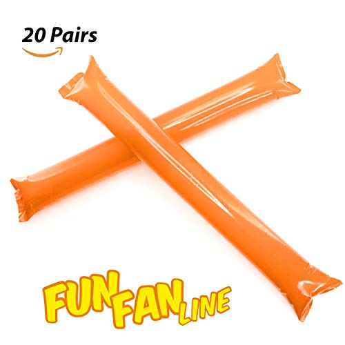 FUN FAN LINE® - Pack 20 Pares de Aplaudidores hinchables ruidosos de plástico. Artículos de Fiesta y animación. Palos cotillón Ideales para fútbol, Fiestas, cumpleaños, comunión. (Orange)