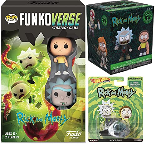 Funko Game of The Rick's + The Morty's Funkoverse Strategy Game W/ Rick and Morty Figures W/Bonus Funko Mystery Mini Ciego Figura + Premium Rick's Ship 3pcs