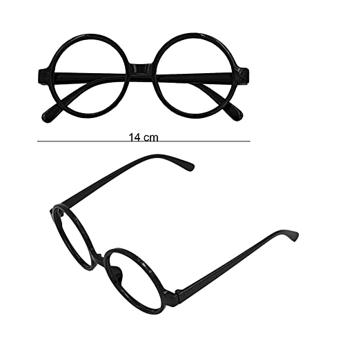 Gafas de Mago de Plástico, Marco de Gafas Redondo para una Fiesta de Harry Potter, Varita y Corbata (Modelo rojo A)