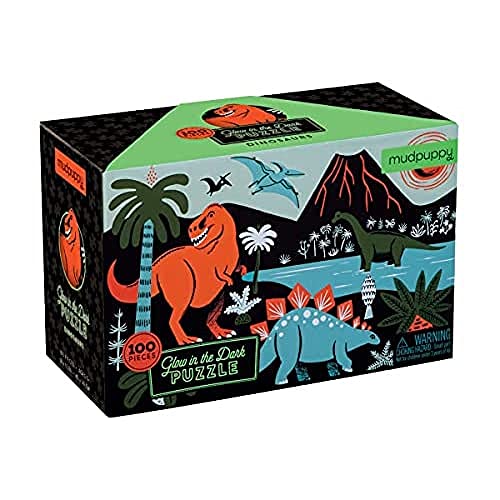 Galison and MudPuppy Dinosaur Glow-in-the-Dark Puzzle, 100 Pieces, 18”x12” –Perfect for Kids Age 5+ - Colorful and Glowing Illustrations of Dinosaurs ... Glow in the Dark Puzzle (9780735345720)