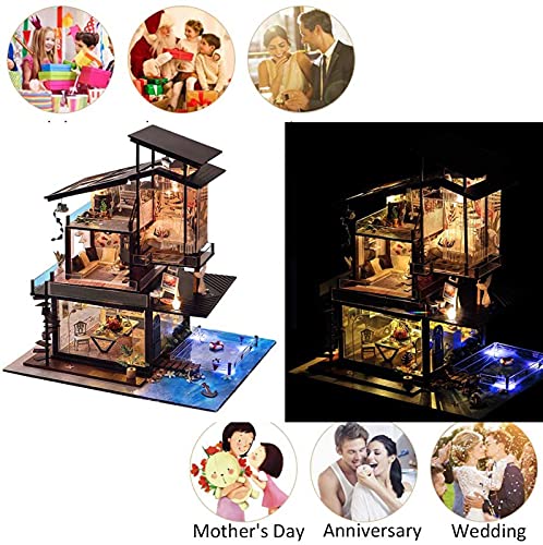 GAOYH Kit de Casa de Muñecas en Miniatura de Bricolaje, con Luces LED y Música, Casa de Muñecas con Muebles, para Amantes y Amigos (Costa de Valencia)