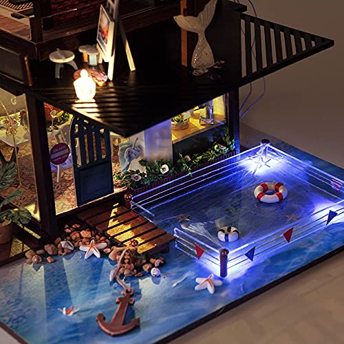 GAOYH Kit de Casa de Muñecas en Miniatura de Bricolaje, con Luces LED y Música, Casa de Muñecas con Muebles, para Amantes y Amigos (Costa de Valencia)