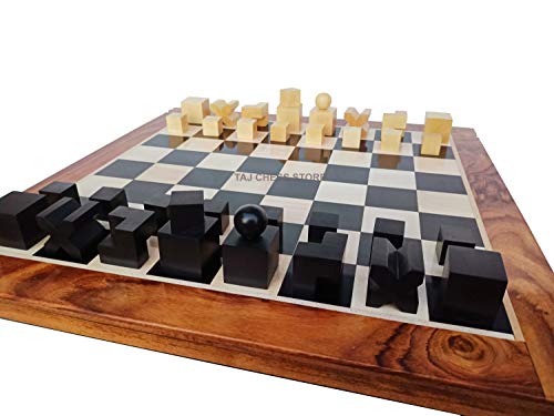 Generic Juego de ajedrez Modelo Bauhaus Mid Century Tournament | Piezas de ajedrez de Madera con Tablero de ajedrez de Madera de ébano de 17 "con Bordes de sheesham | Taj Chess Store