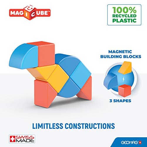 Geomag Magicube Shapes, Bloques de Construcción Magnéticos para Niños a Partir de 1 Año, Juego de 9 Cubos de 3 Colores y Formas Hechos de Plástico 100% Reciclado