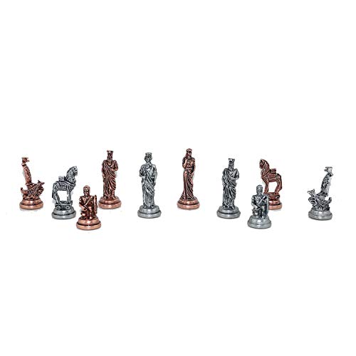GiftHome (Solo piezas de ajedrez) Figuras de cobre antiguas hechas a mano históricas Troy piezas de ajedrez de metal tamaño mediano King 2.65 inc (tablero no incluido)
