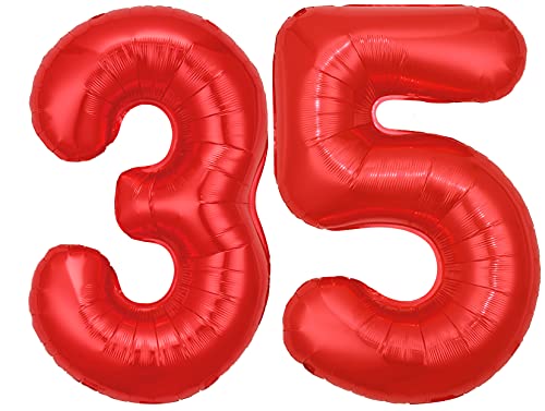 Globo con número 35, rojo, XL, aprox. 72 cm de alto, para fiesta de cumpleaños, aniversario u otras celebraciones (número 35)