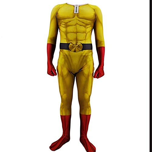 Godmoy One Punch Man Costume Saitama Cosplay Jumpsuit Set con Capa Disfraces de superhéroe de Halloween Monos para niños Adultos