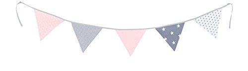 Guirnalda de banderines de ULLENBOOM ® con rosa gris (guirnalda de tela: 1,90 m; 5 banderines; decoración para la habitación de los niños; fiestas de bienvenida para bebés)
