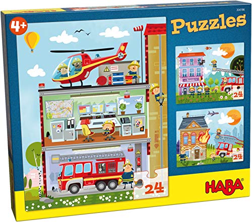 HABA-304186-Puzzles Pequeños Bomberos puzle infantil, Multicolor (304186)