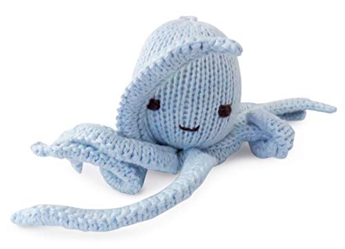 Hand-Knitted Juguete Suave de Pulpo Hecho con algodón orgánico (Azul)