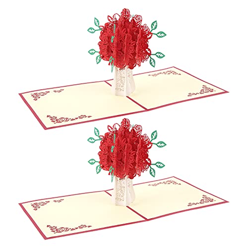 Hapivida Paquete de 2 Tarjetas de Felicitación 3D Tarjeta de Invitación Emergente Tarjeta de Corte de Papel de áRbol Rojo con sobre para El Aniversario de Boda del Día de San Valentín