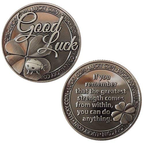 HARMILIY Lucky Coin Good Luck - Juego de recuerdos con mensaje grabado en inglés "Good Luck"