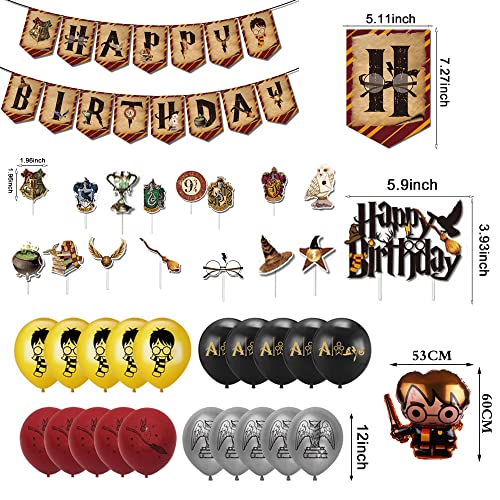Harry Potter Fiesta de Cumpleaños Decoracion Wizard Globos Pancarta de Feliz Cumpleaños Adornos para Tartas Globo de Papel de Aluminio para Niños Mago Favor de Fiesta Temática